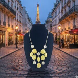 Premier Designs Statement Goldtone 27” Necklace Iridescent Yellow & Pearl White